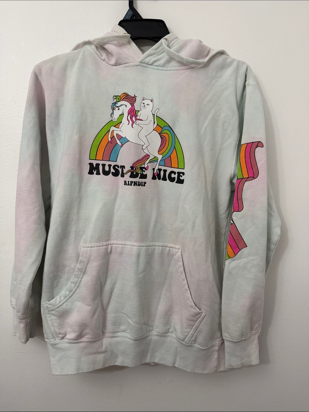 Ripndip Pastel Mint Hoodie with Rainbow Unicorn & Cat Graphic